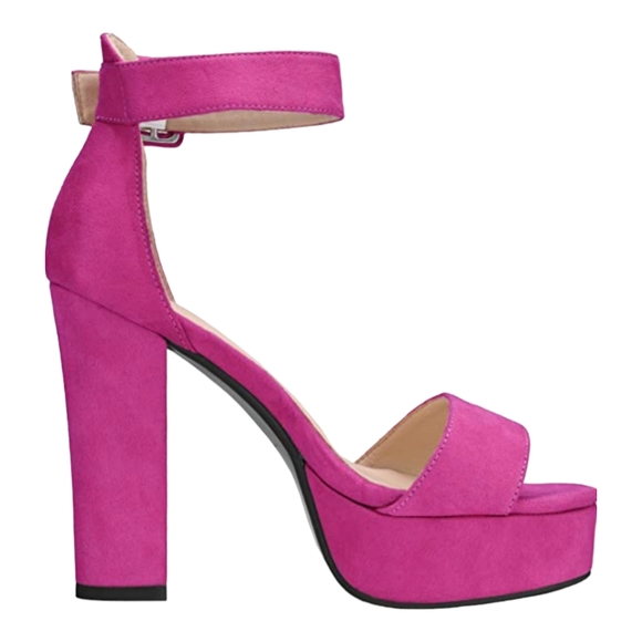 NWOB Women's platform ankle strap dress sandals, size 6.5, Rose red suede - Picture 5 of 6